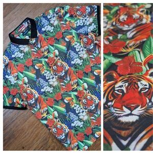 Barabas Mens XL 23x28 Tropical Tiger Toucan Floral Print Short Sleeve Polo Shirt